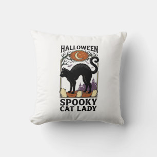 Halloween Cat Lady Vintage Black Cat Shirt_1 Throw Pillow