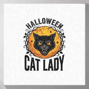 Halloween Cat Lady Vintage Black Cat Shirt Design Canvas Photo Tile