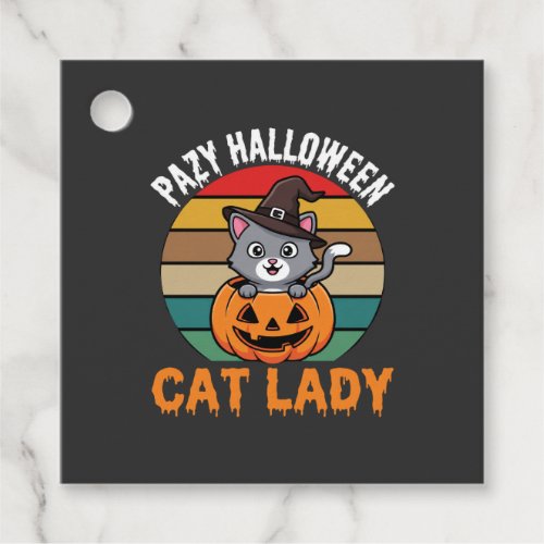 Halloween Cat Lady Witch Pumpkin Retro Design Favor Tags