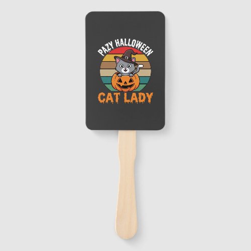 Halloween Cat Lady Witch Pumpkin Retro Design Hand Fan
