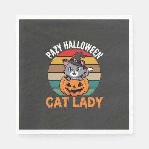 Halloween Cat Lady Witch Pumpkin Retro Design Napkins
