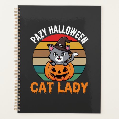 Halloween Cat Lady Witch Pumpkin Retro Design Planner