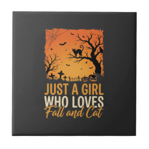 Halloween Cat Lover Fall Sunset Graphic Ceramic Tile