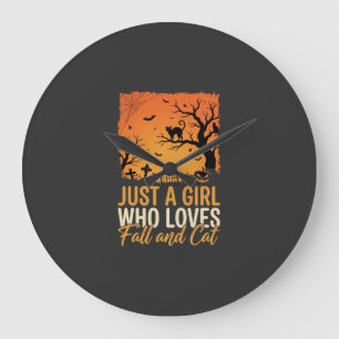 Halloween Cat Lover Fall Sunset Graphic Large Clock