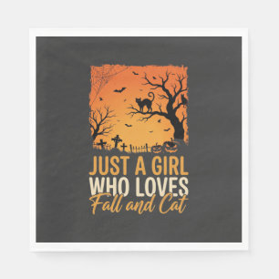 Halloween Cat Lover Fall Sunset Graphic Napkins