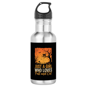 Halloween Cat Lover Fall Sunset Graphic Stainless Steel Water Bottle
