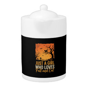 Halloween Cat Lover Fall Sunset Graphic Teapot
