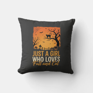 Halloween Cat Lover Fall Sunset Graphic Throw Pillow
