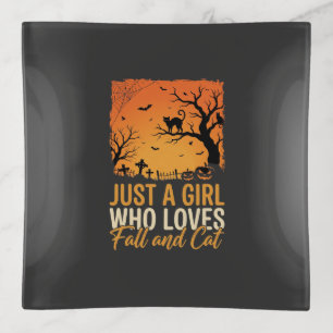 Halloween Cat Lover Fall Sunset Graphic Trinket Tray