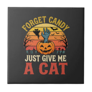 Halloween Cat Lover Forget Candy Vintage Graphic Ceramic Tile