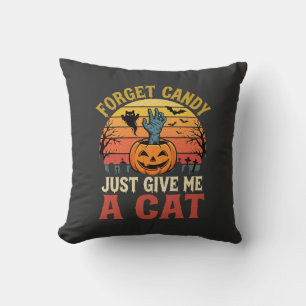 Halloween Cat Lover Forget Candy Vintage Graphic Throw Pillow