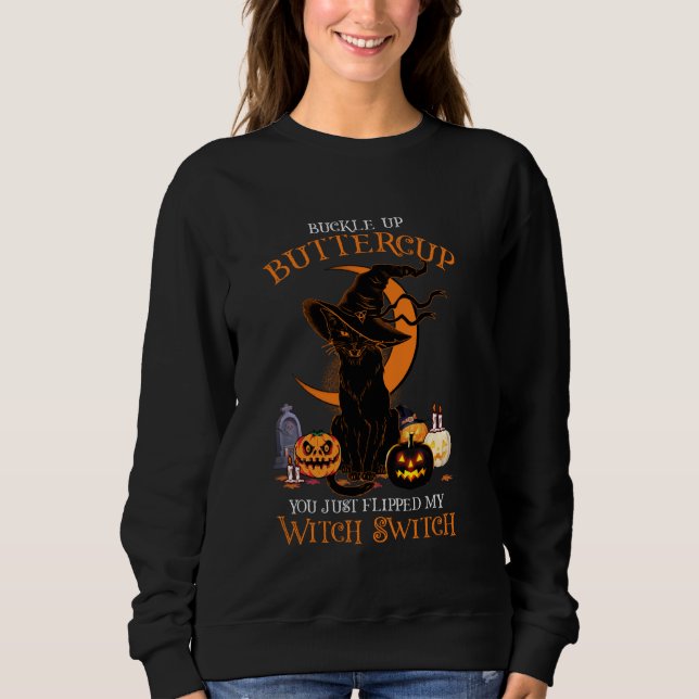 Halloween Cat Lovers Black Cats & Pumpkins Witch Sweatshirt (Front)