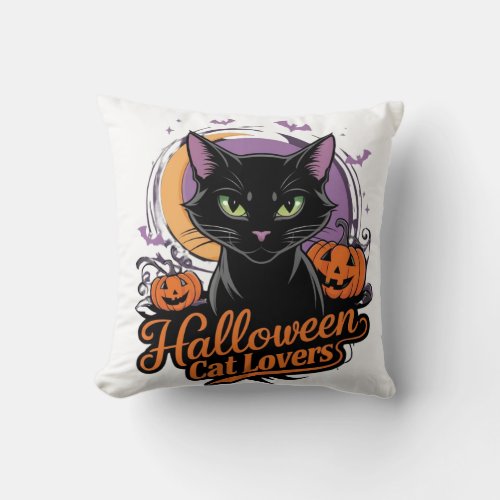 Halloween Cat Lovers Throw Pillow