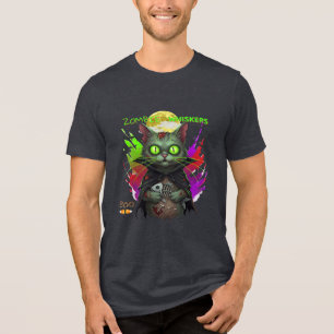 Halloween & Cat Lovers "Zombie Whiskers" Funny  Tri-Blend Shirt