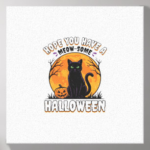 Halloween Cat Meow-Some Vintage Engraving Design_1 Canvas Photo Tile