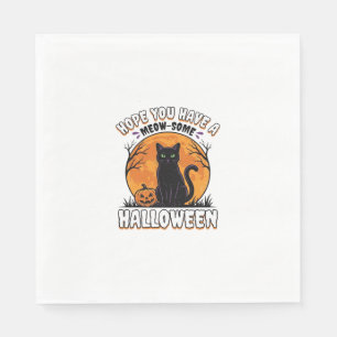 Halloween Cat Meow-Some Vintage Engraving Design_1 Napkins