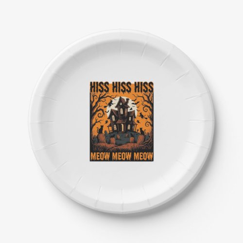 Halloween Cat Meow Spooky Vintage Witch House Paper Plates
