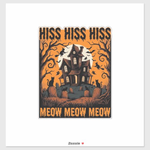 Halloween Cat Meow Spooky Vintage Witch House Sticker