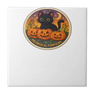 Halloween Cat Meowgical Pumpkins Embroidery Design Ceramic Tile