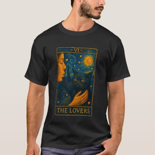 Halloween Cat Mom Tarot Card The Lovers - Black Ca T-Shirt