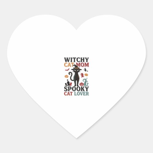 Halloween Cat Mom Vintage Witchy Cat Lover Design_ Heart Sticker