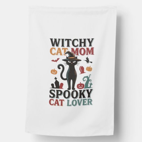 Halloween Cat Mom Vintage Witchy Cat Lover Design_ House Flag