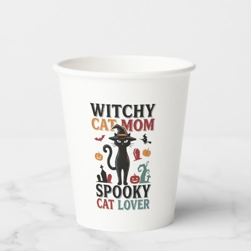 Halloween Cat Mom Vintage Witchy Cat Lover Design_ Paper Cups