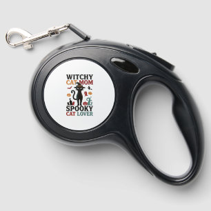 Halloween Cat Mom Vintage Witchy Cat Lover Design_ Retractable Pet Leash