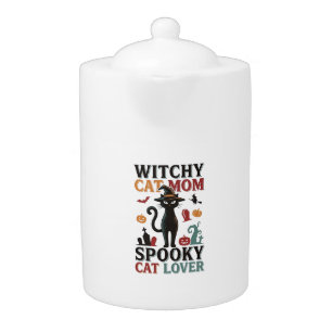 Halloween Cat Mom Vintage Witchy Cat Lover Design_ Teapot