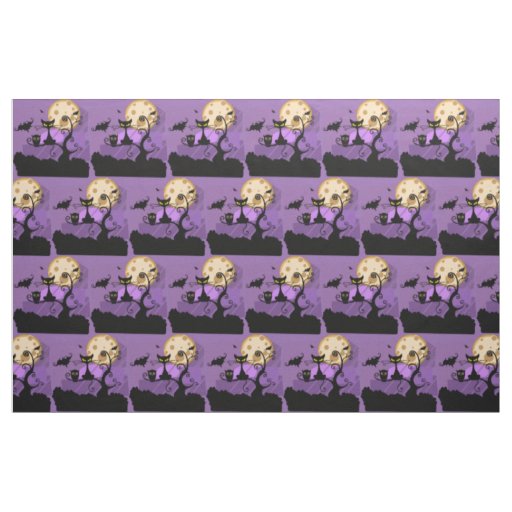 Halloween Cat & Moon Combed Cotton Fabric