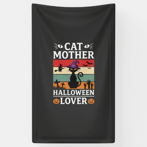 Halloween Cat Mother Lover Retro Witch Design Banner