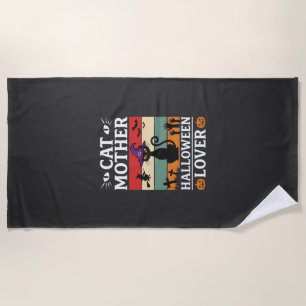 Halloween Cat Mother Lover Retro Witch Design Beach Towel