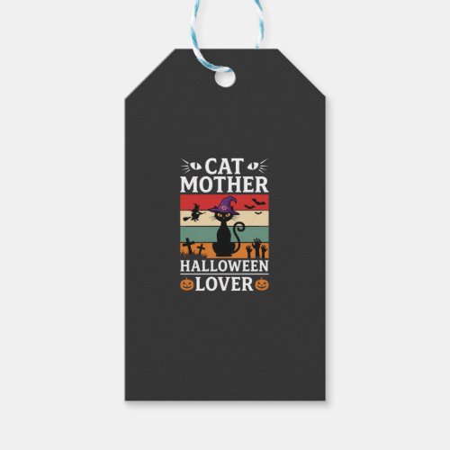 Halloween Cat Mother Lover Retro Witch Design Gift Tags