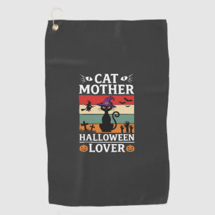 Halloween Cat Mother Lover Retro Witch Design Golf Towel