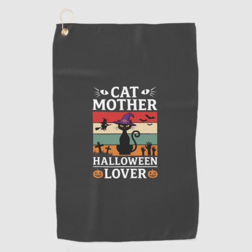 Halloween Cat Mother Lover Retro Witch Design Golf Towel