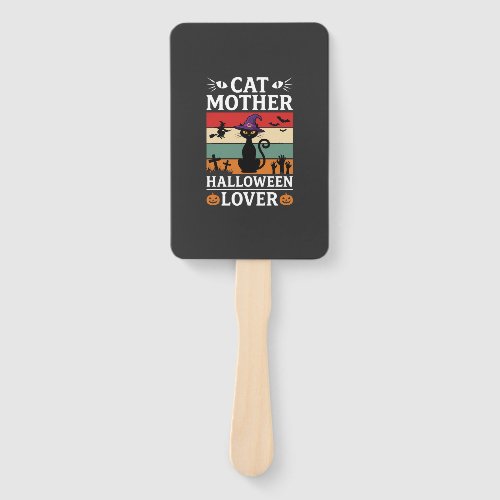 Halloween Cat Mother Lover Retro Witch Design Hand Fan