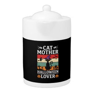 Halloween Cat Mother Lover Retro Witch Design Teapot