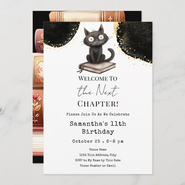 Halloween Cat Next Chapter 11th Birthday Invitation (Front/Back)