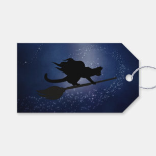 Halloween Cat on a Broom in a Night Sky Gift Tag