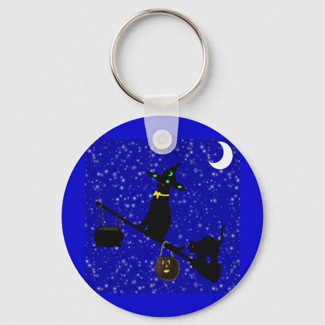 "Halloween Cat On A Broom"* Keychain (Front)