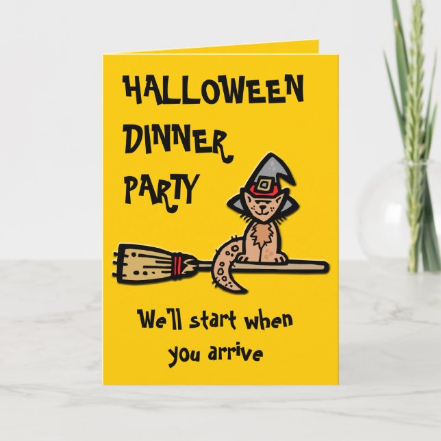 Halloween Cat on Broomstick Invitation (Front)
