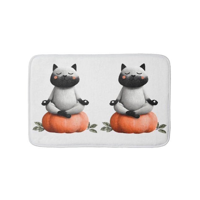Halloween Cat on Pumpkin Design Bath Mat (Front)