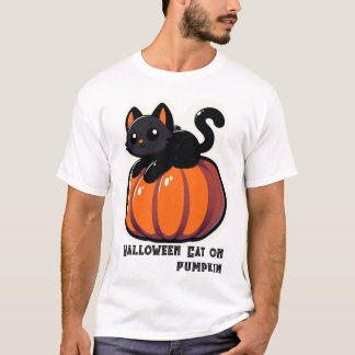 Halloween Cat on Pumpkin T-Shirt