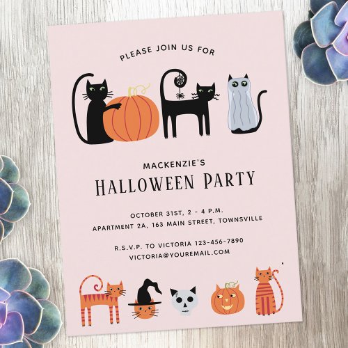 Halloween Cat Party Invitation Postcard