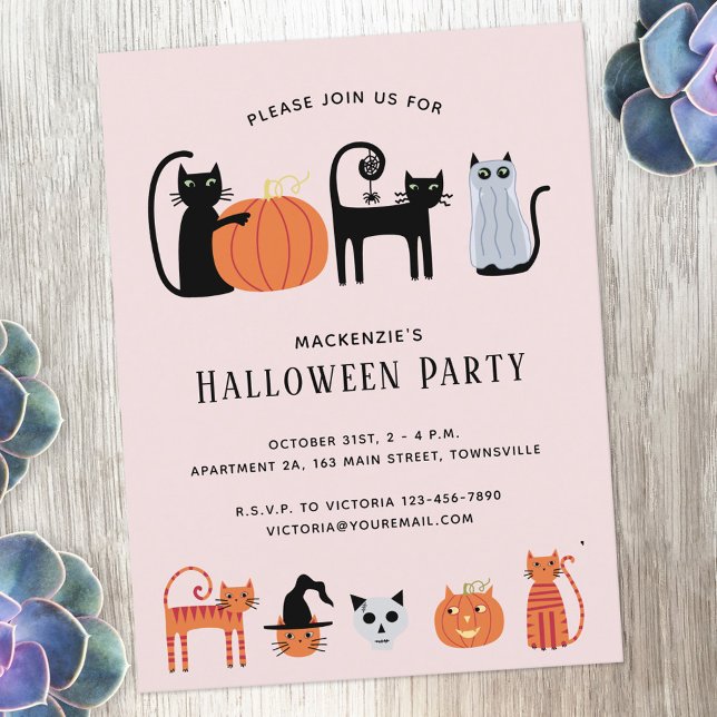 Halloween Cat Party Invitation Postcard (Creator Uploaded)