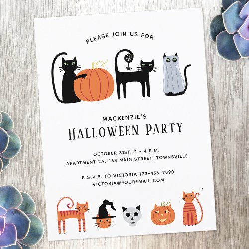 Halloween Cat Party Invitation Postcard