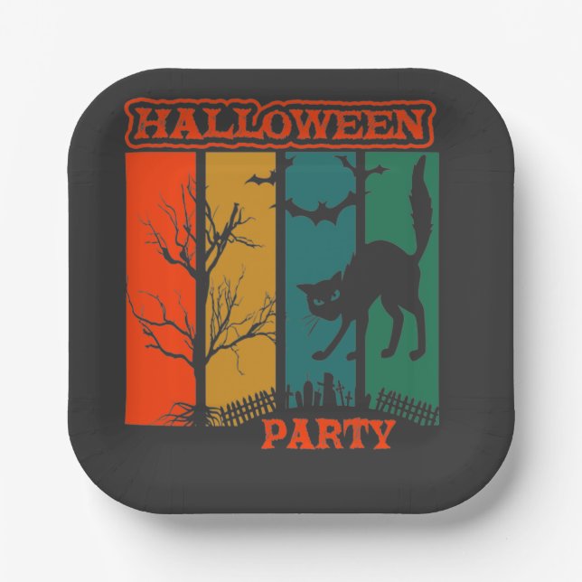 Halloween Cat Party  Paper Plates (Front)