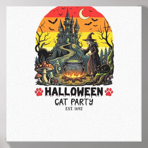 Halloween Cat Party Witch Cauldron Black Cats Haun Canvas Photo Tile