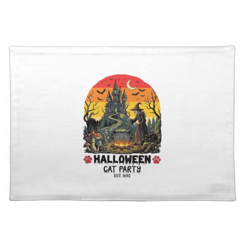 Halloween Cat Party Witch Cauldron Black Cats Haun Cloth Placemat