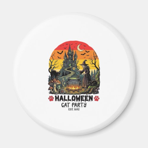 Halloween Cat Party Witch Cauldron Black Cats Haun Magnet